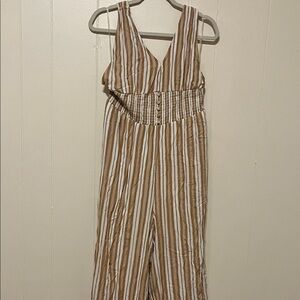 American Eagle Outfitters Brown and White Striped Jumpsuit